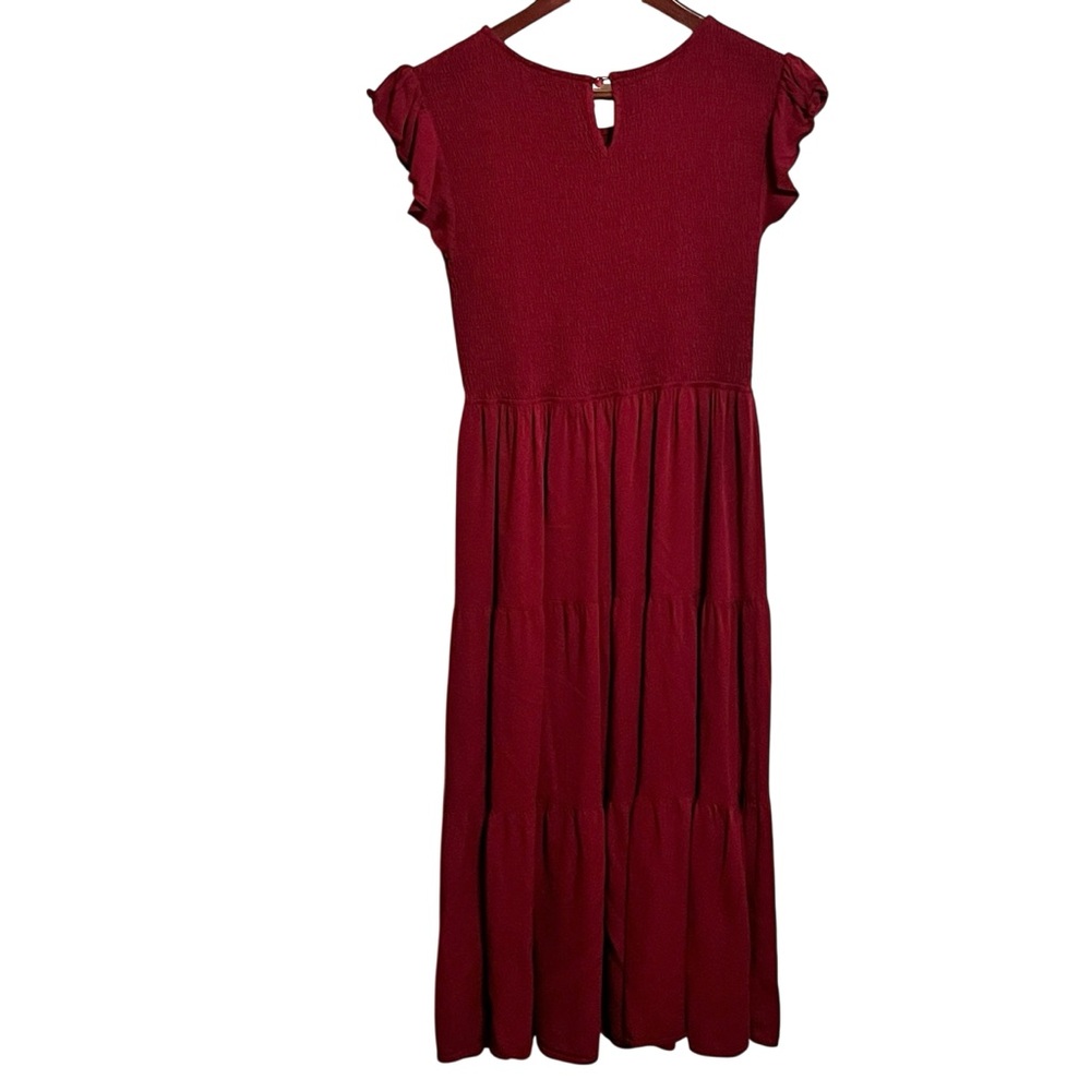 Kyl Dress Smocked Summer Dress Tiered Midi Flutter Sleeve Red Size Large - Picture 2 of 7